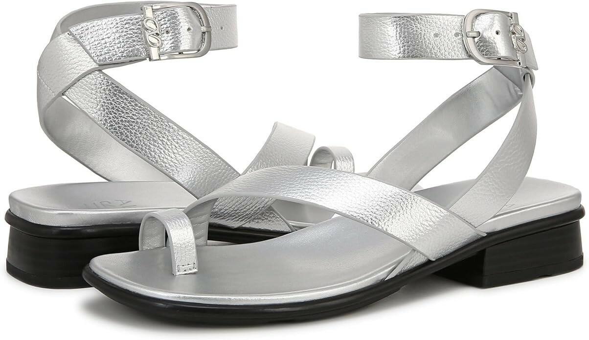 Naturalizer Birch Sandals Women’s Strappy Toe Loop Comfort Shoes Silver Size 12
