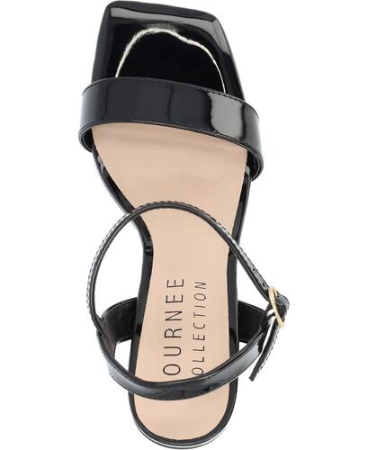Journee Collection Tivona Block Heel Sandals – Women’s Black Patent, Size 8.5M
