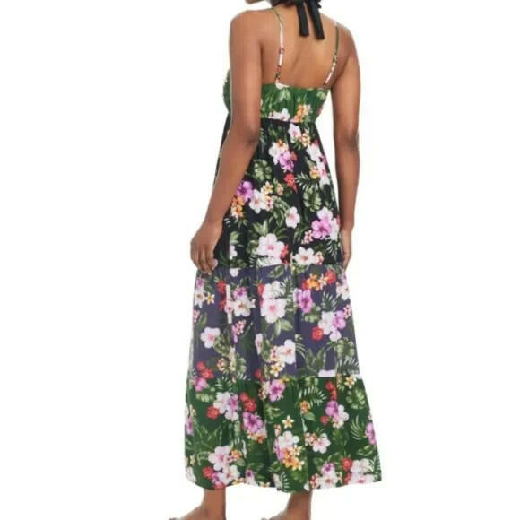 Bar III Womens Floral Print Tiered Cover Up Dress L MSRP $88