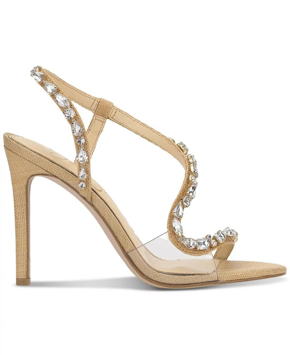 Jessica Simpson Jaycin Rhinestone Dress Strappy Stiletto 9.5 Heels Gold MSRP $99
