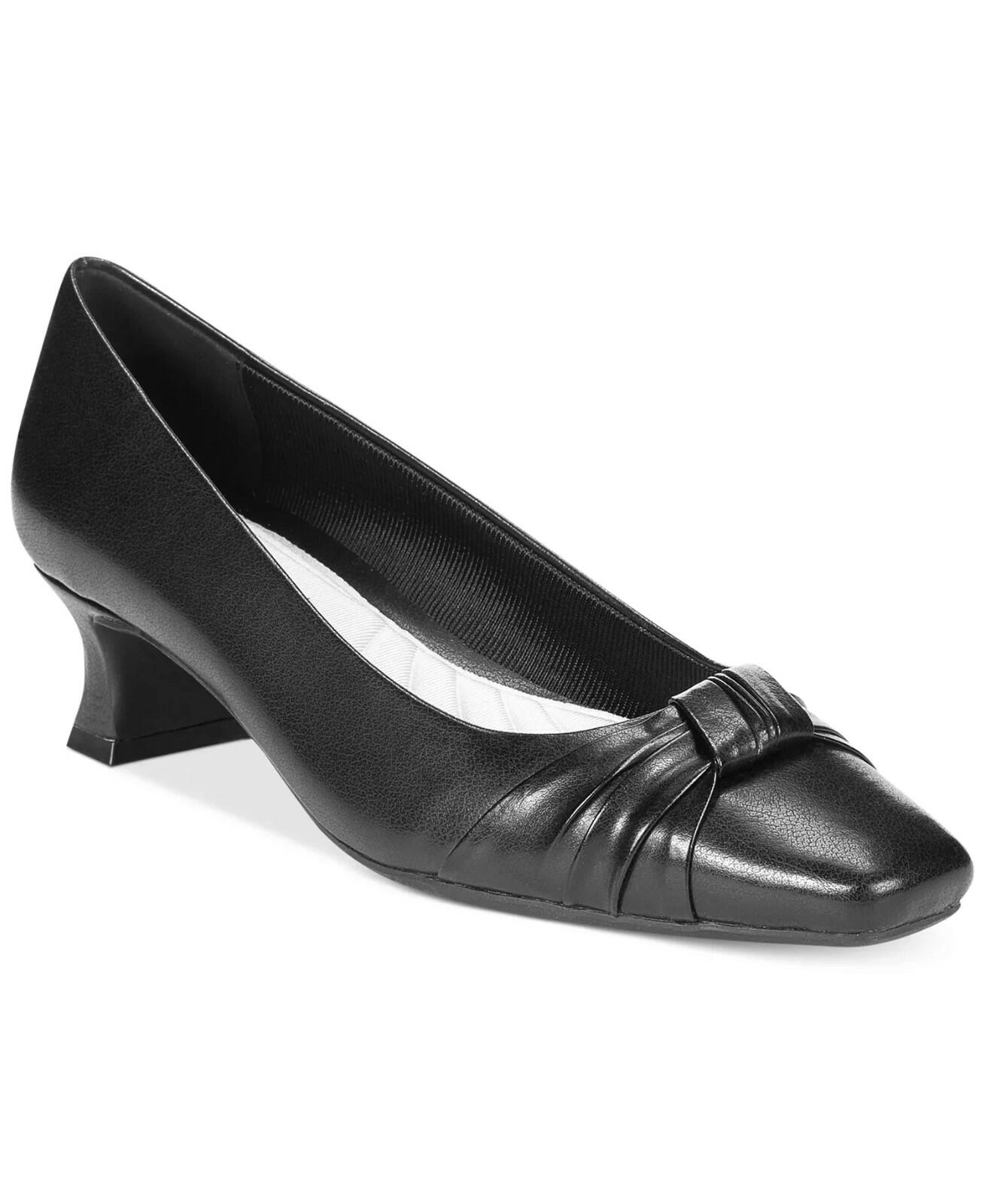 Easy Street Waive Pumps Black 7.5 Square Toe Low Heel Bow Detail $70