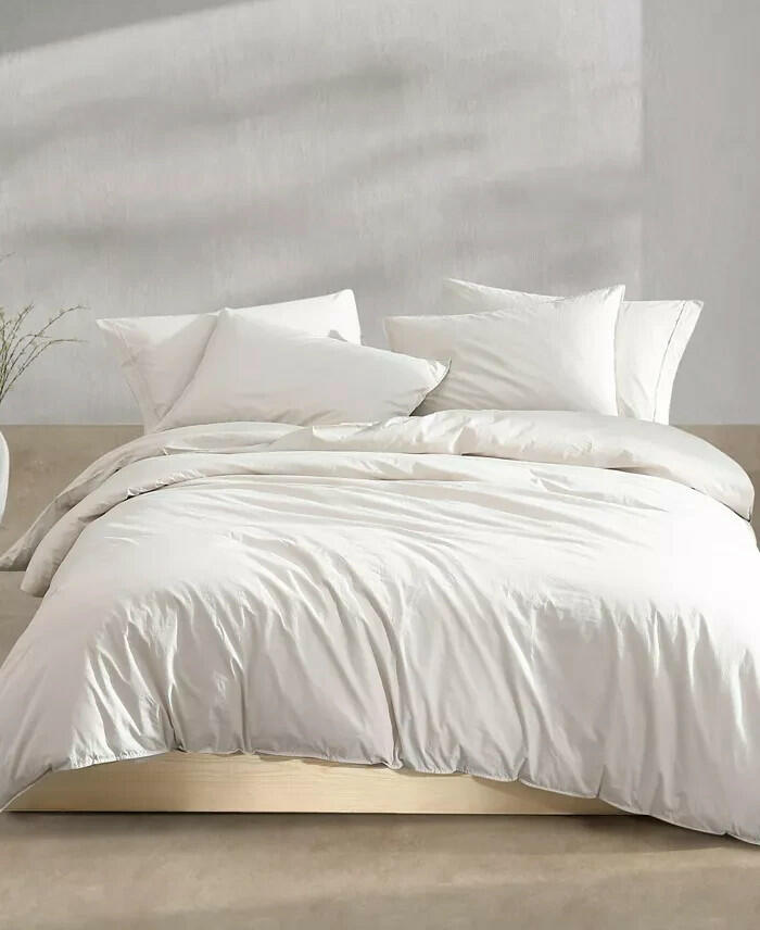 Calvin Klein Washed Percale Comforter Set Queen Light Beige MSRP $317