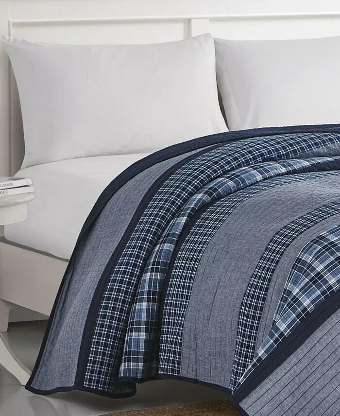 Nautica Adelson Cotton Woven Reversible Quilt King Navy MSRP $350