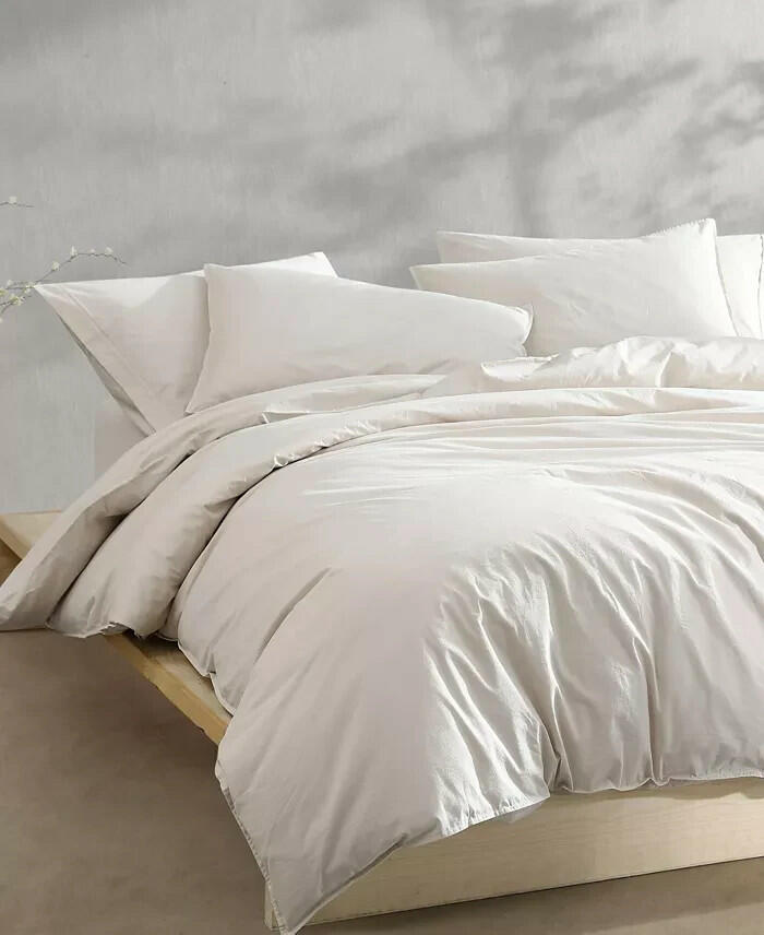 Calvin Klein Washed Percale Comforter Set Queen Light Beige MSRP $317