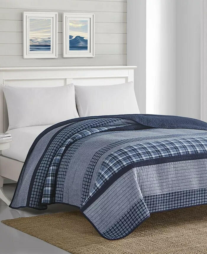 Nautica Adelson Cotton Woven Reversible Quilt King Navy MSRP $350