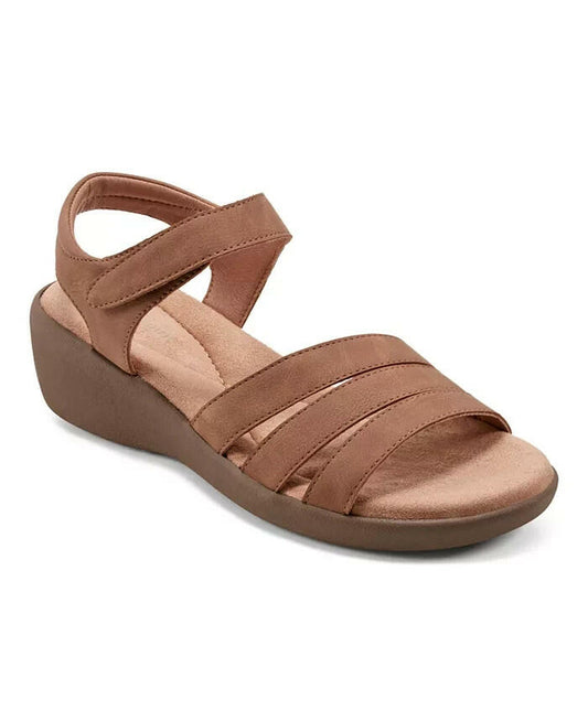 Easy Spirit Kenton Strappy Low Wedge Sandal Brown MSRP $69