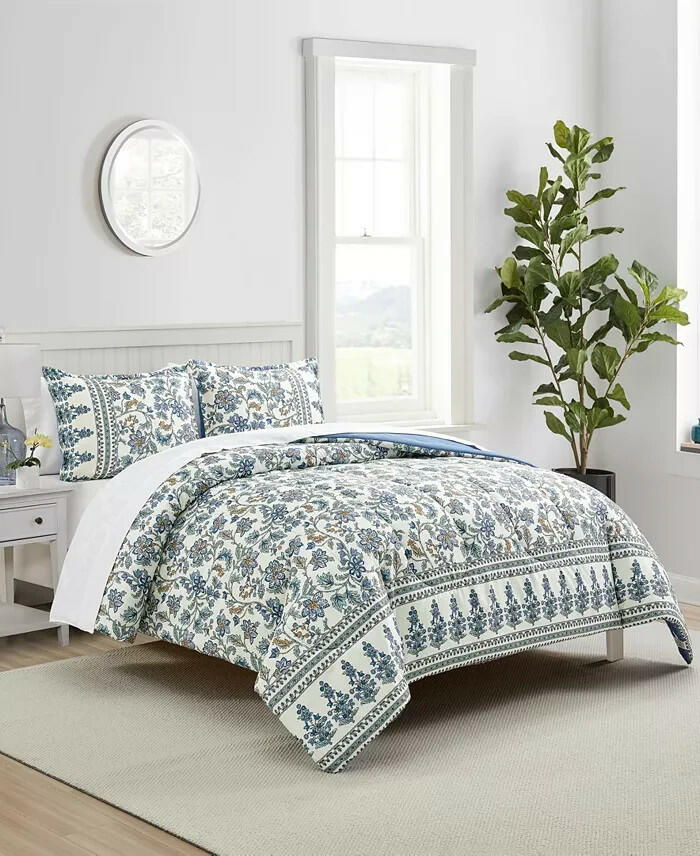 Sunham Jasmine Floral Comforter Set Full Queen Blue White MSRP $80