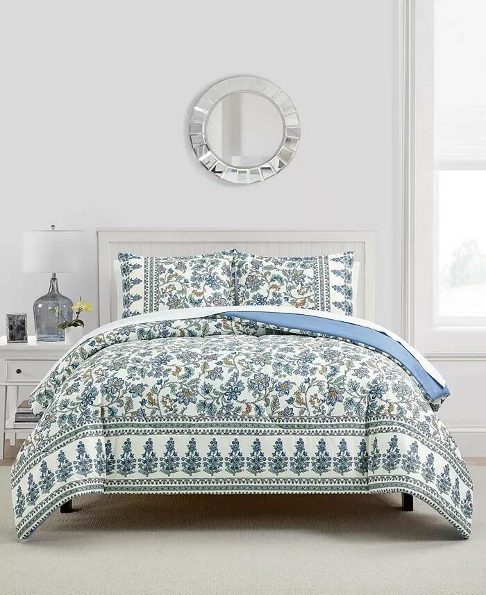 Sunham Jasmine Floral Comforter Set Full Queen Blue White MSRP $80