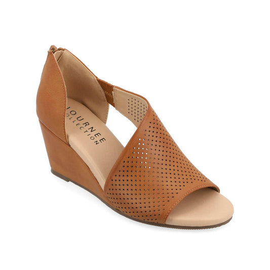 Journee Collection Aretha Wedge Heel Sandal 8.5 Brown New $75