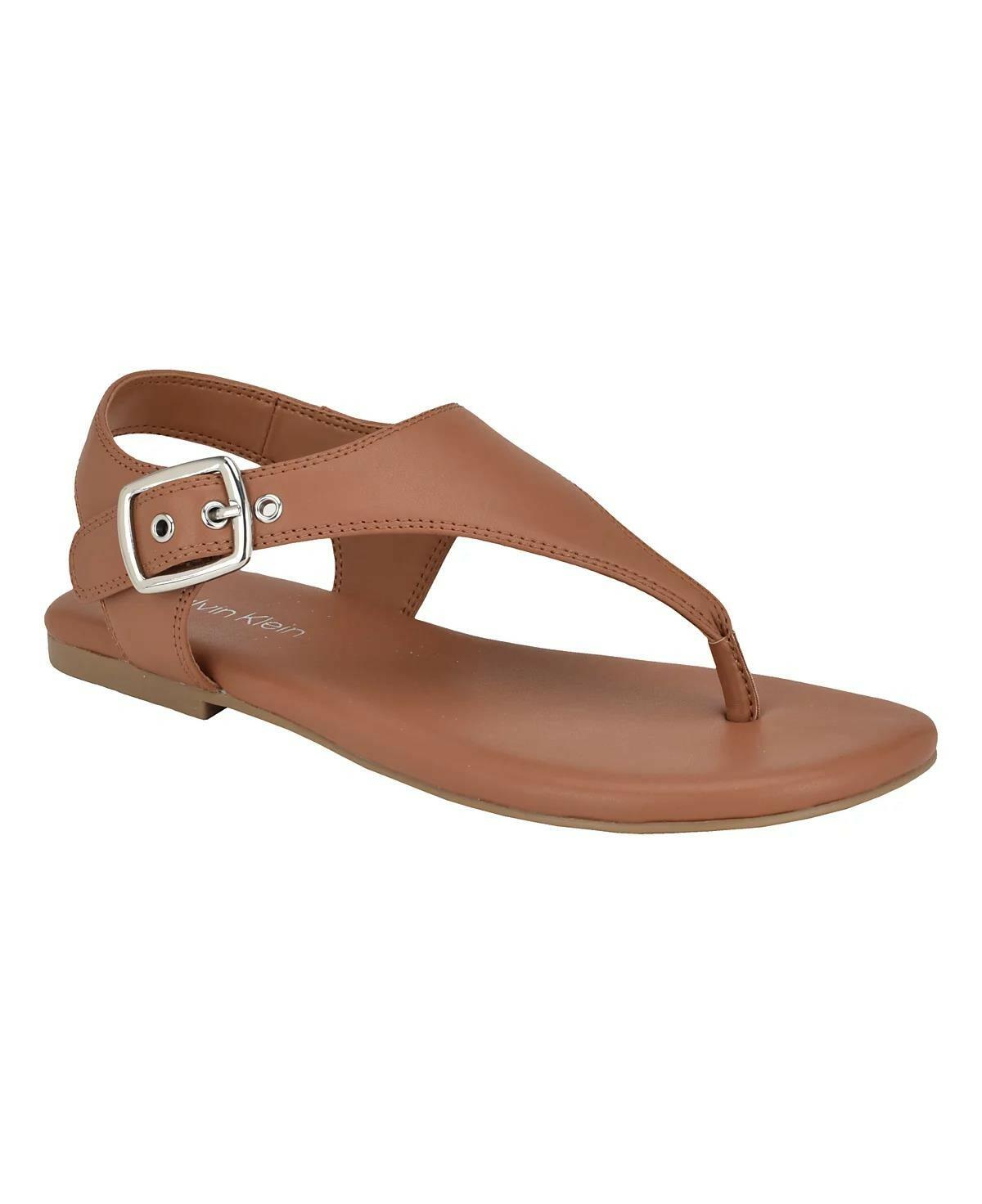 Calvin Klein Moraca Flat Sandals – Women’s Brown Thongs Cognac, Size 10
