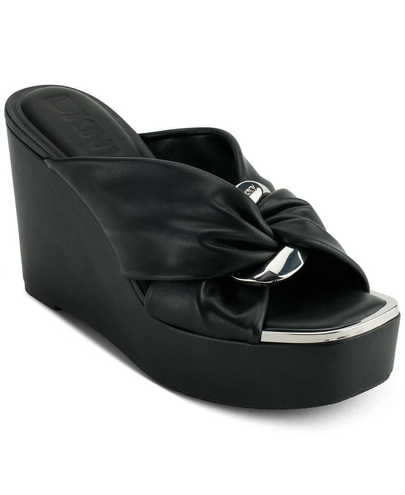DKNY Maryn Chain Twist Wedge Sandal Black 8.5 New MSRP $119