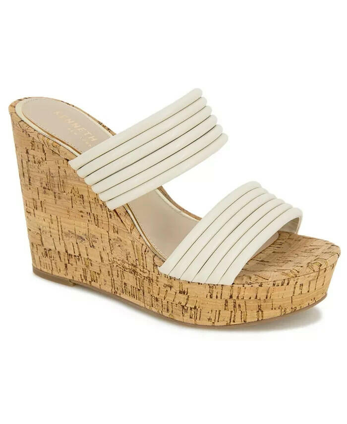 Kenneth Cole New York Cailyn Wedge Sandal Ecru 7.5 New MSRP $119