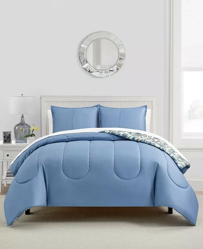 Sunham Jasmine Floral Comforter Set Full Queen Blue White MSRP $80