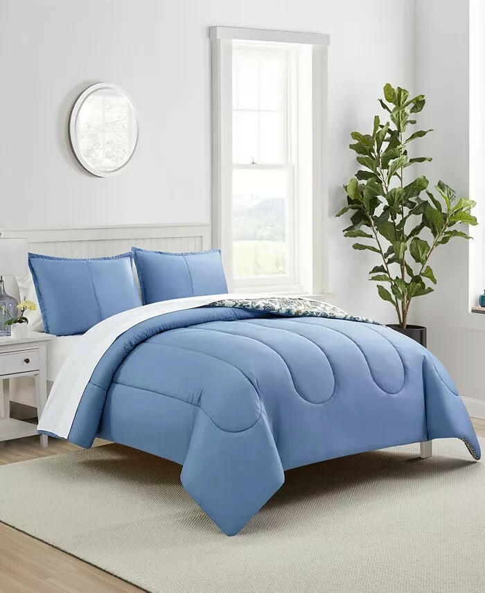 Sunham Jasmine Floral Comforter Set Full Queen Blue White MSRP $80