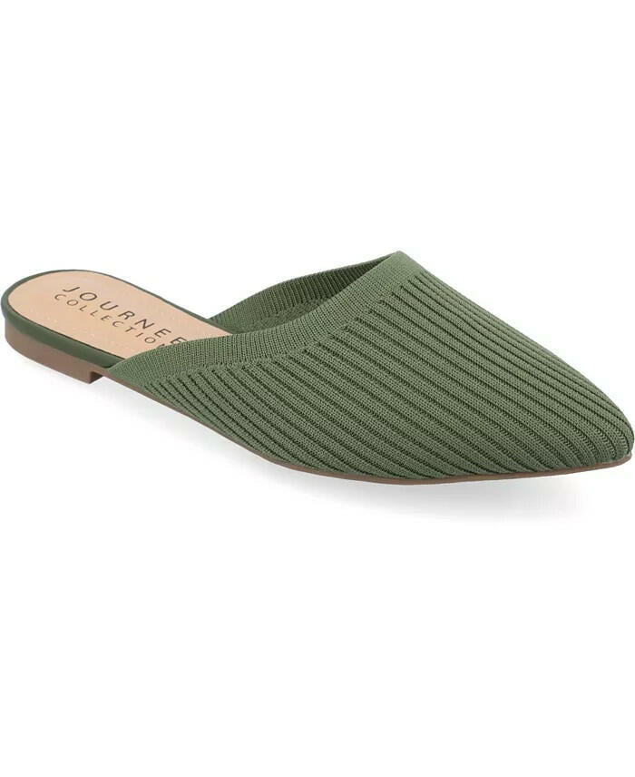 Journee Collection Women's Aniee Knit Fabric Mule Flats olive 8 .5 Wide MSRP $79