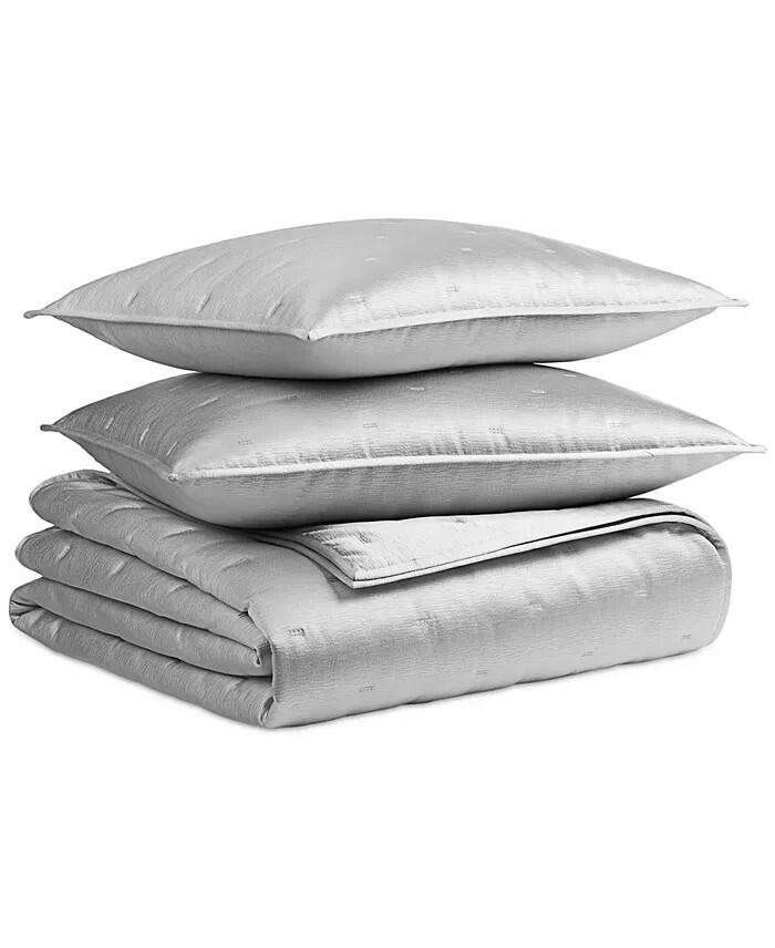 Hotel Collection Glint 3 Piece Coverlet Set Full Queen Silver $430