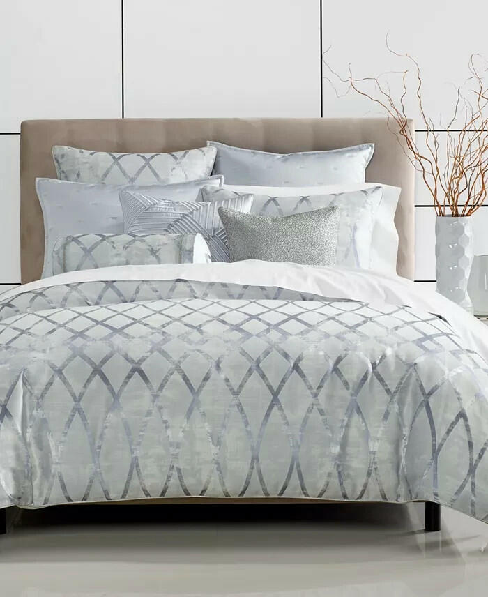 Hotel Collection Dimensional Comforter Set Full Queen Blue MSRP $550