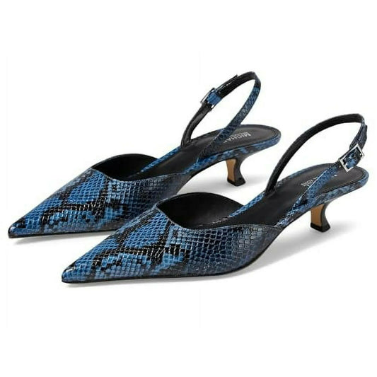 Michael Kors Luna Kitten Sling Pumps Blue Snake Size 6 MSRP $149