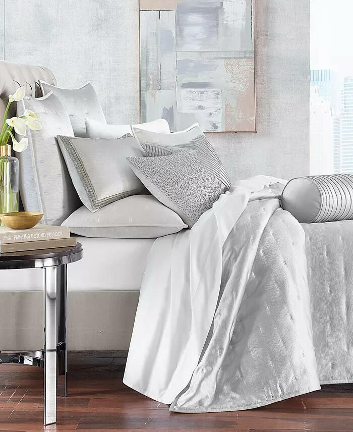 Hotel Collection Glint 3 Piece Coverlet Set Full Queen Silver $430