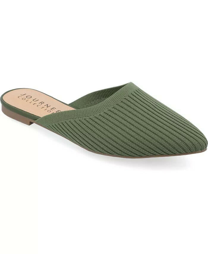 Journee Collection Women's Aniee Knit Fabric Mule Flats olive 8 .5 Wide MSRP $79