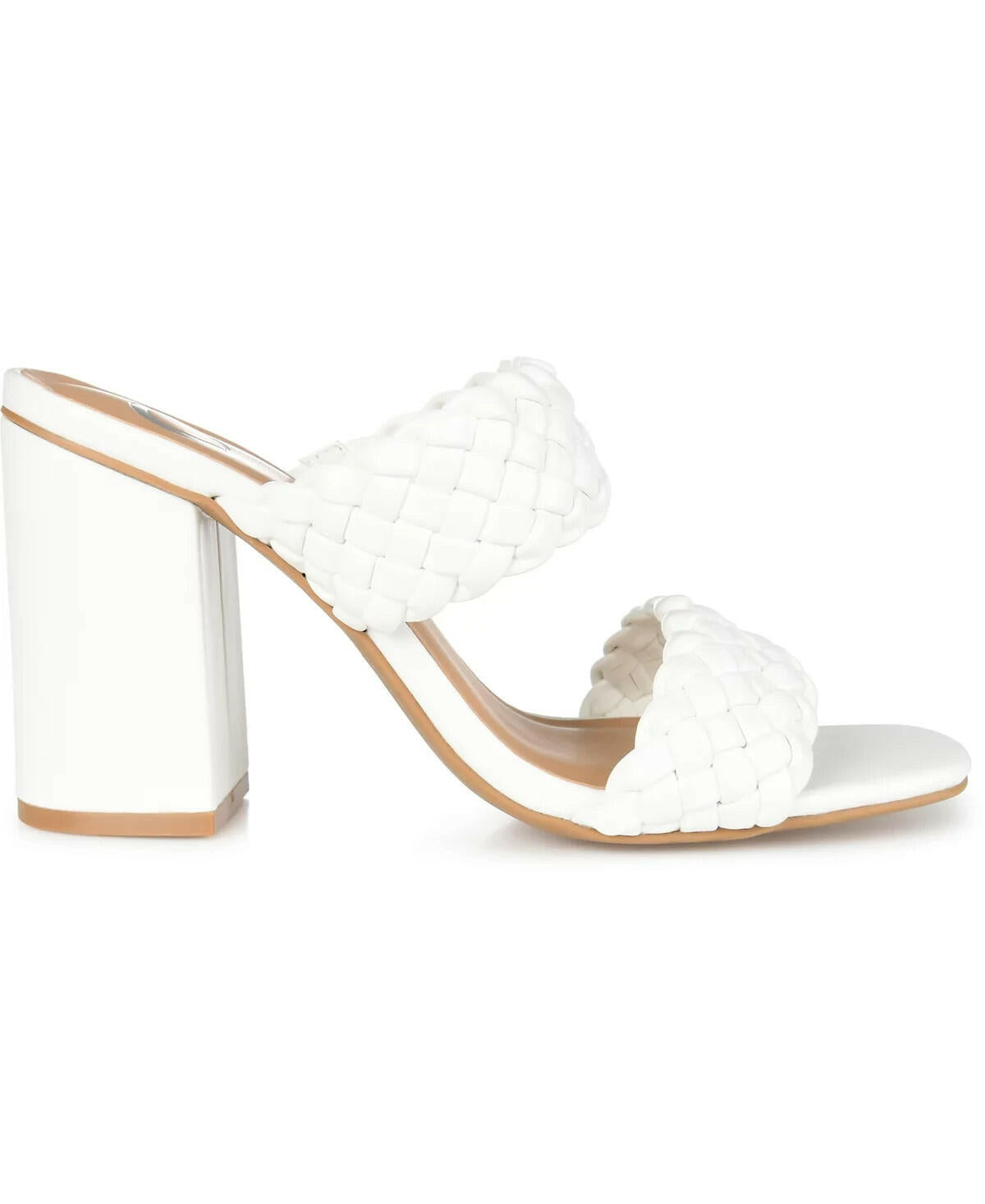 Journee Collection Womens Melissa Woven Sandals White 9W Block Heel MSRP $59