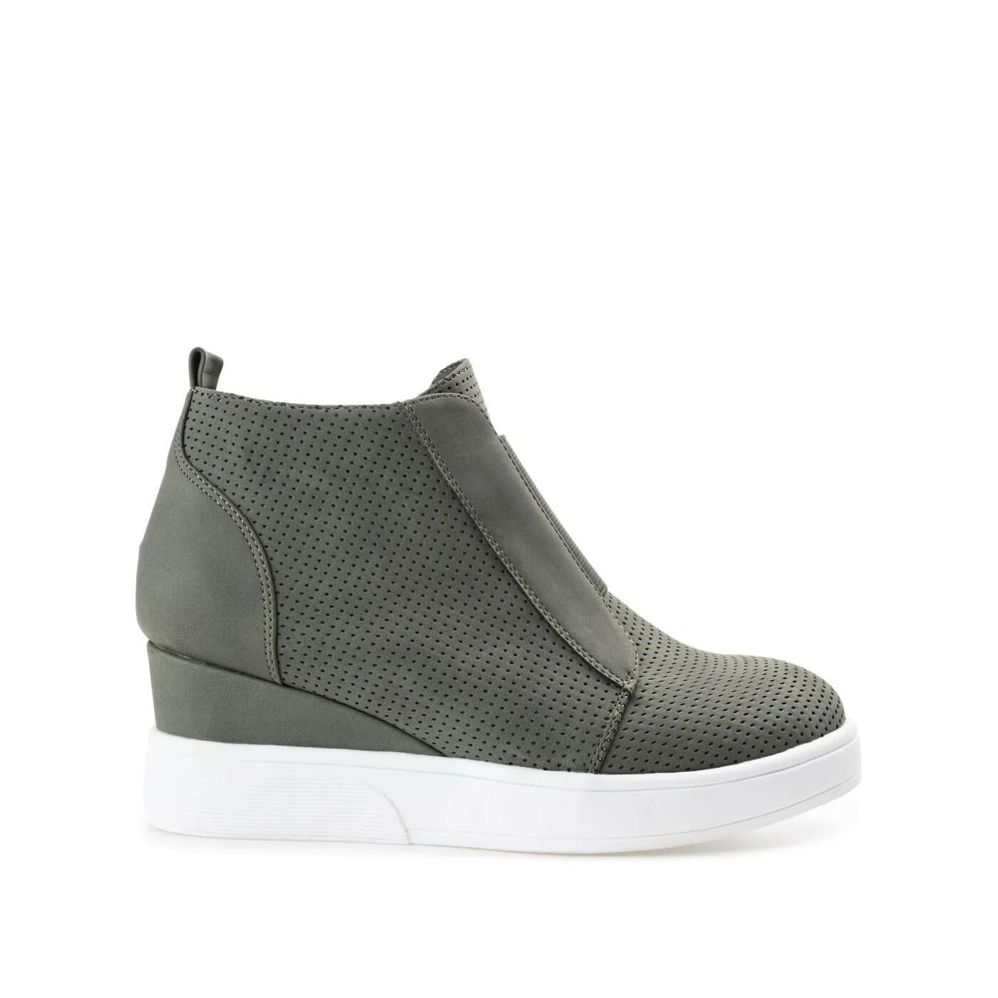 Journee Collection Womens Clara Wedge Sneakers Faux Leather Olive 8.5 MSRP $79