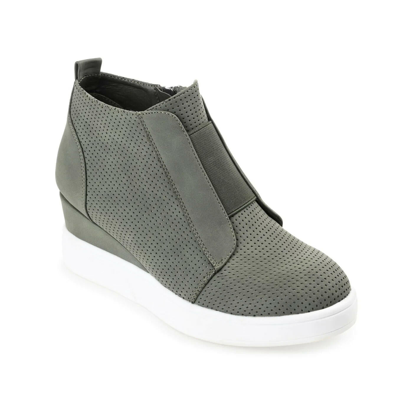 Journee Collection Womens Clara Wedge Sneakers Faux Leather Olive 8.5 MSRP $79