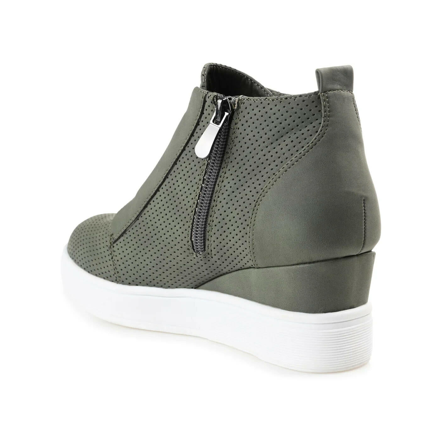 Journee Collection Womens Clara Wedge Sneakers Faux Leather Olive 8.5 MSRP $79