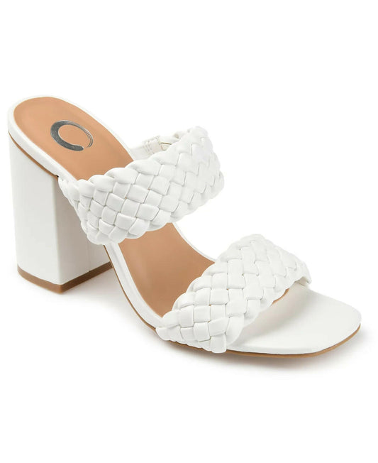Journee Collection Womens Melissa Woven Sandals White 9W Block Heel MSRP $59
