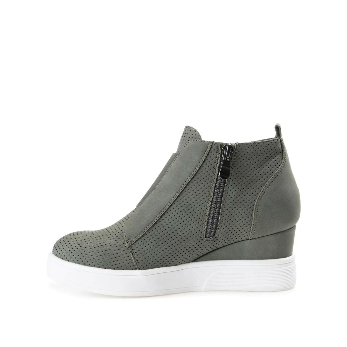 Journee Collection Womens Clara Wedge Sneakers Faux Leather Olive 8.5 MSRP $79