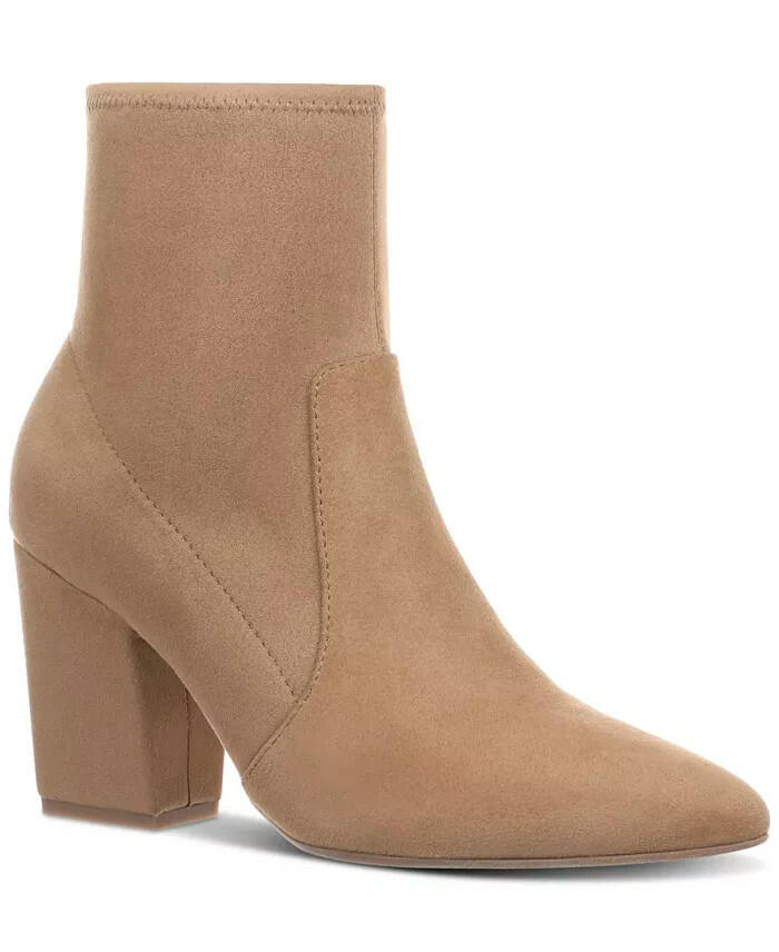 On 34th Lydiaa Pointed Toe Block Heel Booties Camel 10.5 Zip Up $98