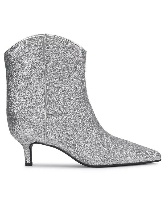 On 34th Aatira Tulip Booties Silver Glitter Ankle Boots 11 Black MSRP $99