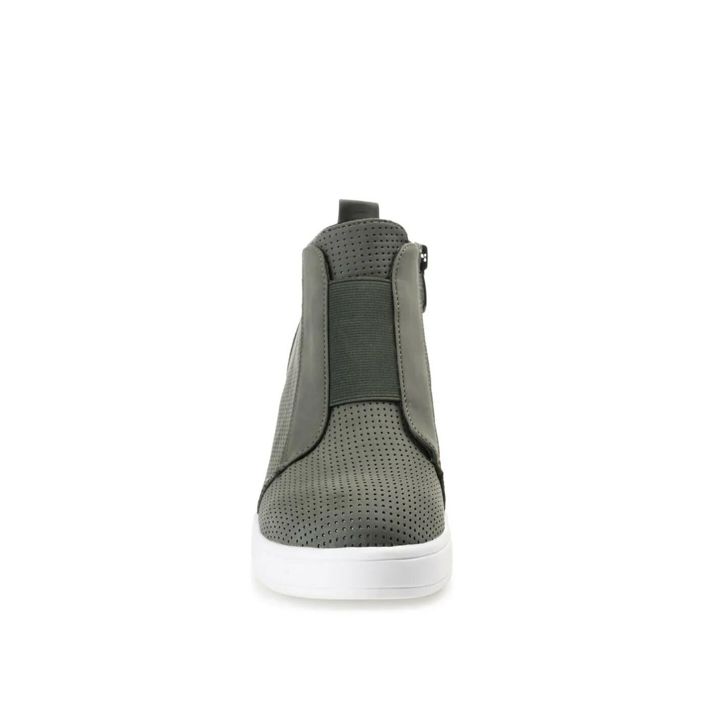 Journee Collection Womens Clara Wedge Sneakers Faux Leather Olive 8.5 MSRP $79