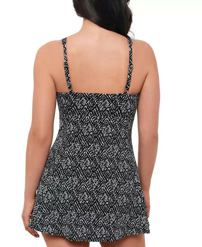 Swim Solutions Womens Abstract Bow Swimdress 16 Black White MSRP $112