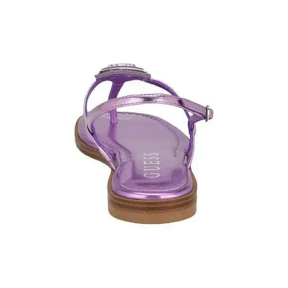GUESS Rainey Logo T Strap Flat Sandals Dark Pink Purple Size 10 $100