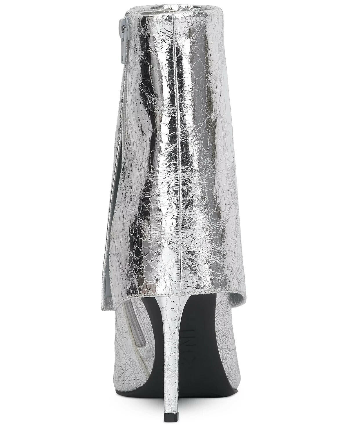 INC Womens Sabeel Cuff Stiletto Booties Silver Crinkle 6 MSRP $99