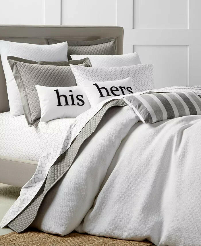 Charter Club Diamond Dot Full Queen Duvet Cover Set Cotton White $215