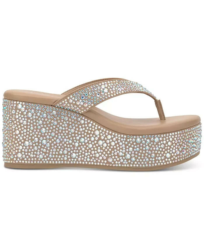 Wild Pair Womens Loli Rhinestone Platform Sandals Nude Tan 10 New $89