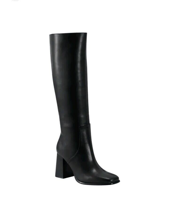Marc Fisher Dacea Block Heel Dress Boots Black Size 7.5 Square Toe $279