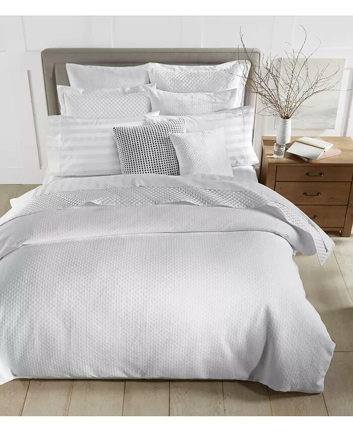 Charter Club Diamond Dot Full Queen Duvet Cover Set Cotton White $215