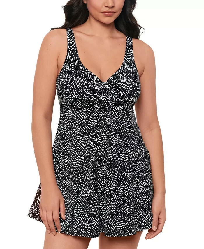 Swim Solutions Womens Abstract Bow Swimdress 16 Black White MSRP $112