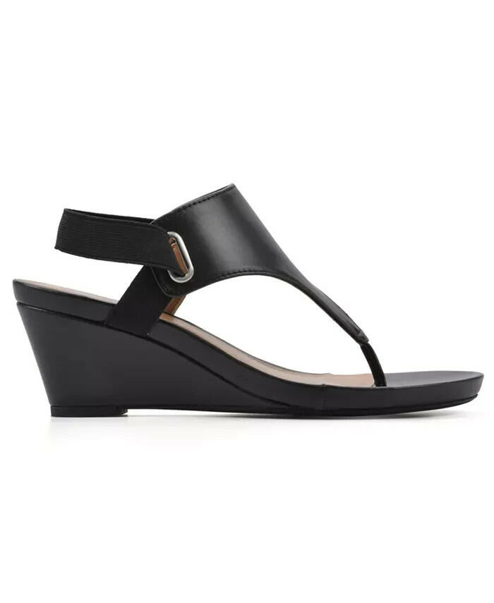 White Mountain All Dres Wedge Sandal Black Smooth 7 New $70