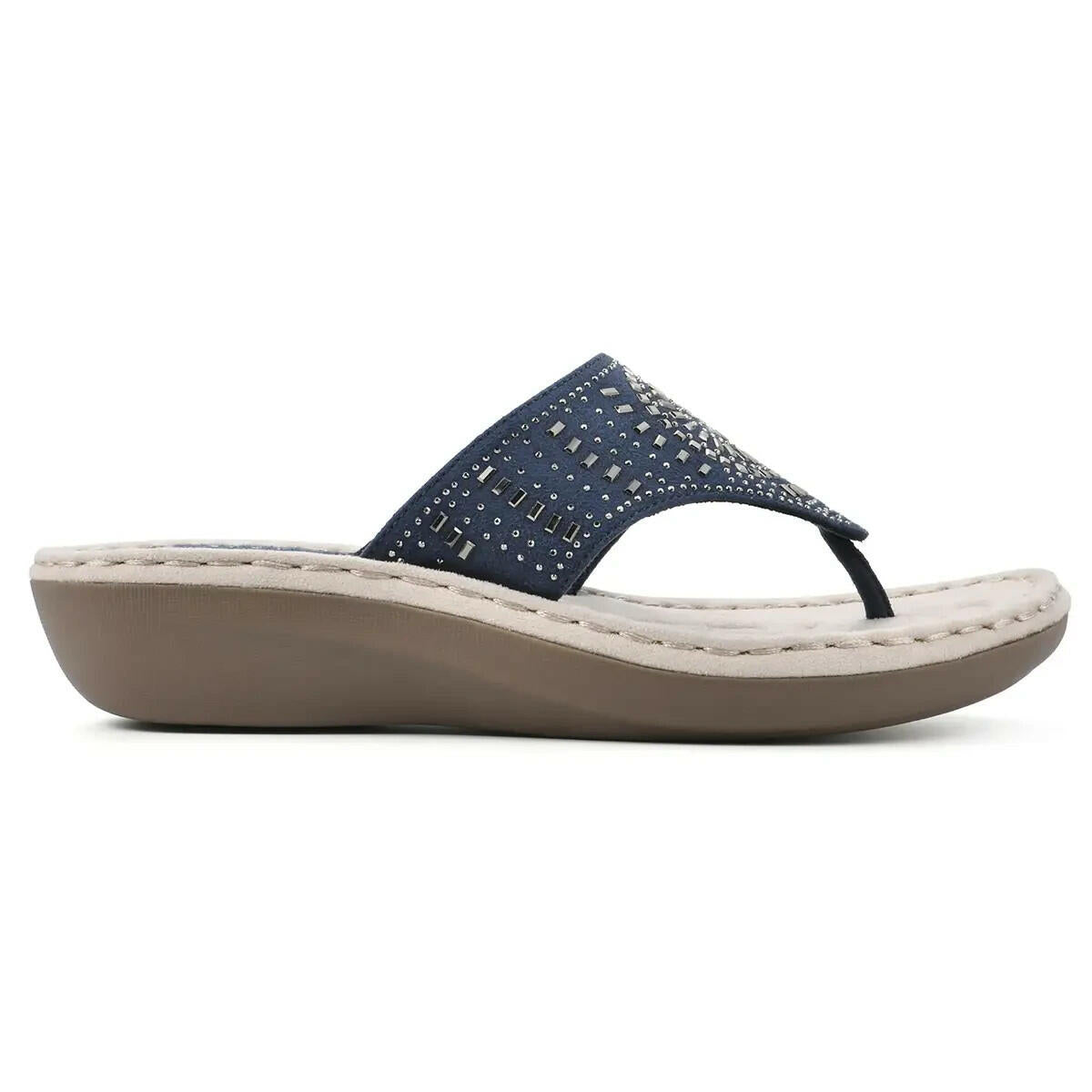 White Mountain Womens Cienna Wedge Thong Sandals Navy Blue 9.5 MSRP $59