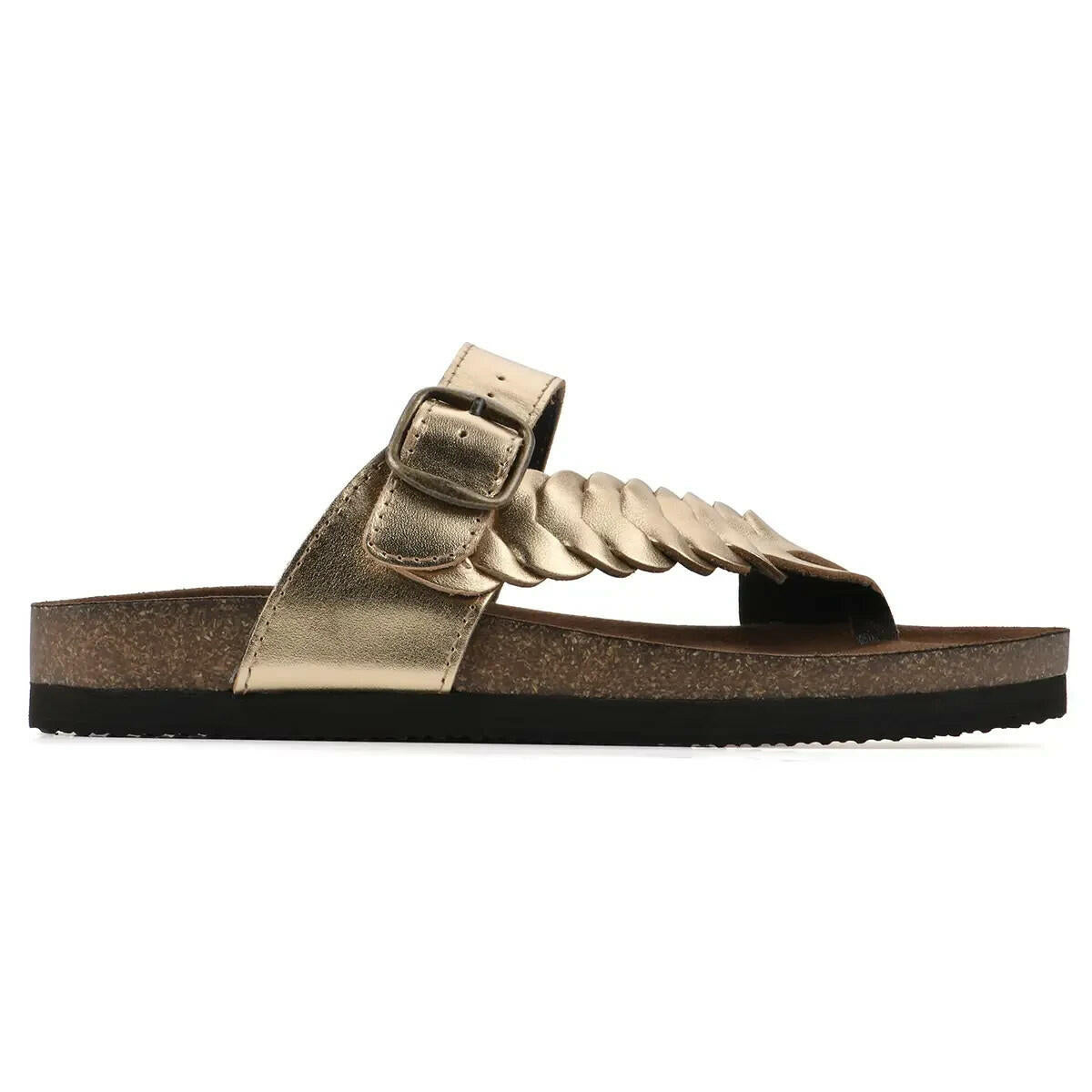 Happier Womens Leather Footbed Sandals Braided Thong Gold 10 MSRP $60
