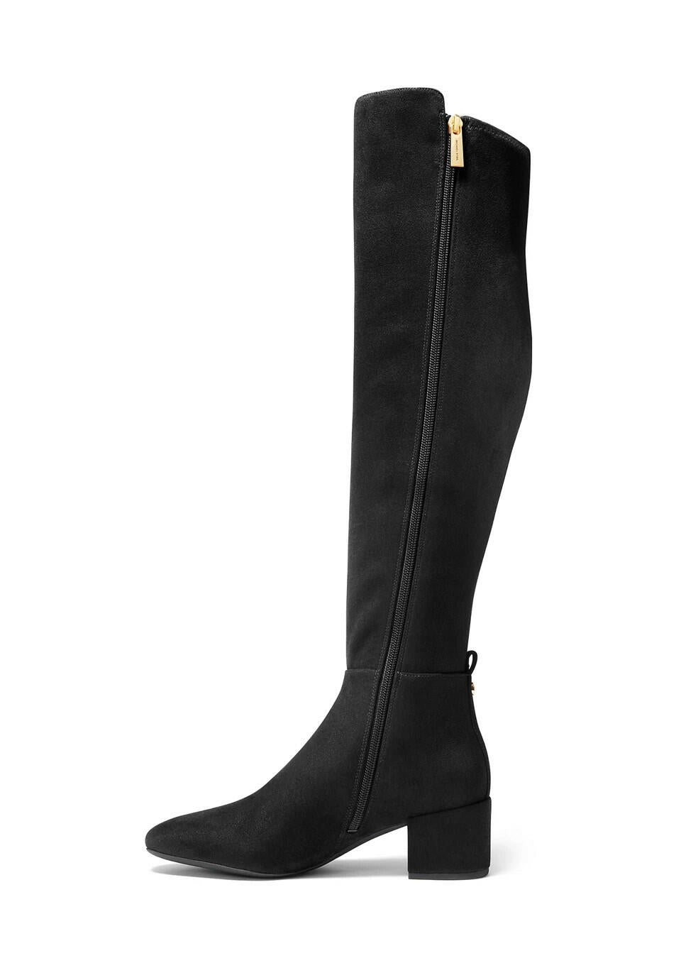 Michael Kors Braden Mid Boots Black Suede 5.5 Block Heel Tall Over the Knee $275