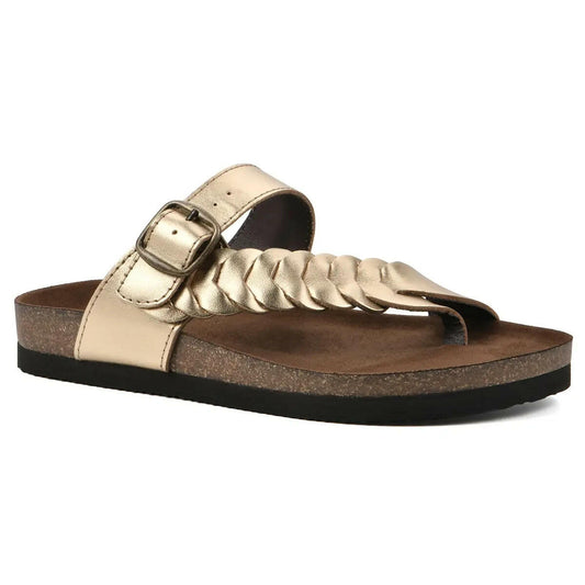 Happier Womens Leather Footbed Sandals Braided Thong Gold 10 MSRP $60