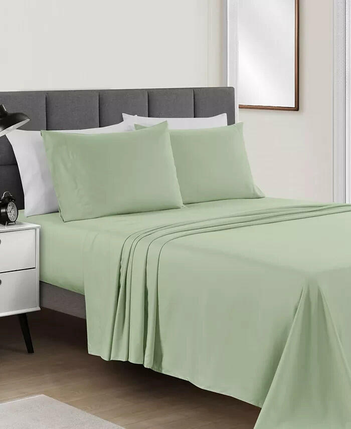 Sunham Microfiber Queen Sheet Set Solid Easy Care 4 Piece Green New $70