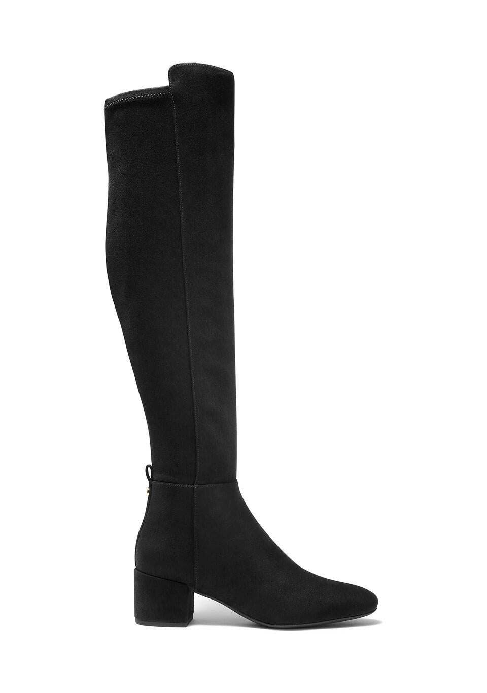 Michael Kors Braden Mid Boots Black Suede 5.5 Block Heel Tall Over the Knee $275