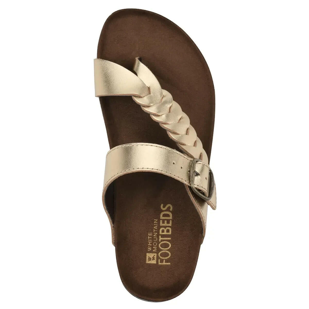 Happier Womens Leather Footbed Sandals Braided Thong Gold 10 MSRP $60