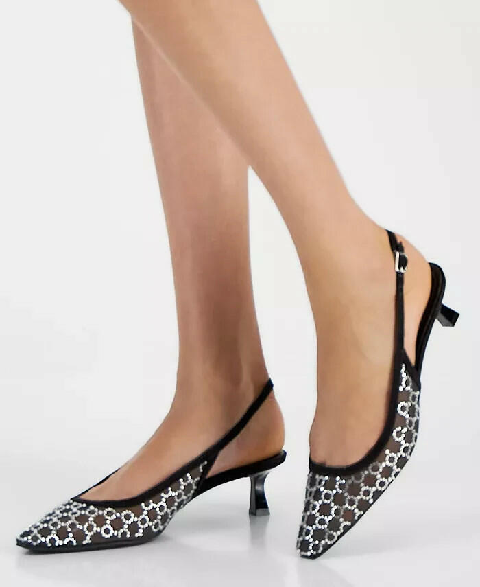INC Gemini Mid Heel Slingback Pumps Black Mesh Size 5.5 MSRP $79